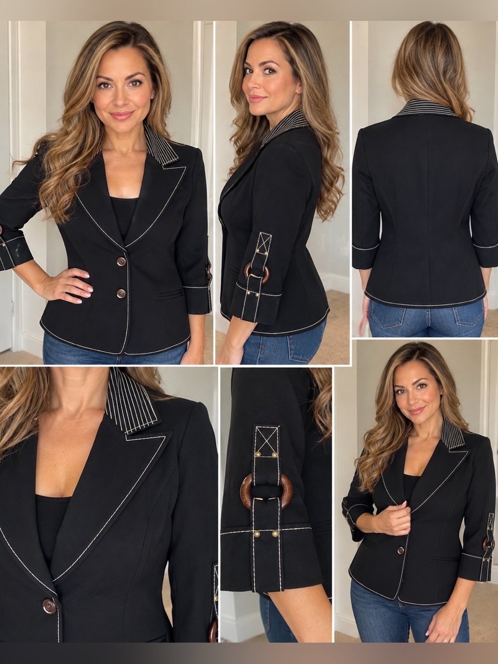 St. John Sport Black Contrast Stitch Blazer Jacket Petite Y2K Designer
